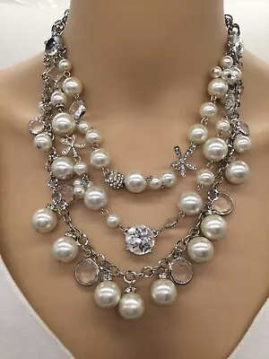 Chico’s Three Strand Pearl & Crystal Necklace NEW • $28.99