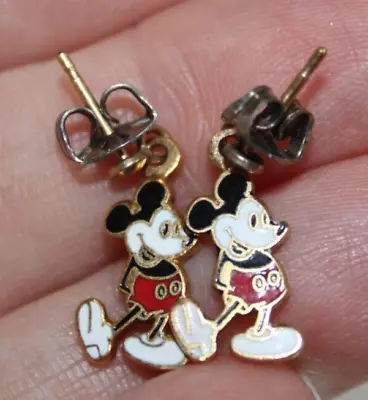 Vintage Mickey Mouse Disney Small Enamel Pierced Stud Post Earrings • $11.24