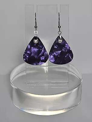 Purple Dangling Guitar Pick Silver Fish Hook Fashion Earrings • $8.99