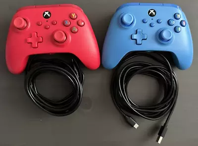 Lot Of 2 PowerA Wired Xbox Controllers - Red Blue - Series X S PC Xbox One • $39.98