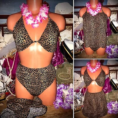 Leopard Sexy DD Posing Hi Vintage Venus Bikini Bathing Skirt Lot HTF Swimsuit XL • £52.84