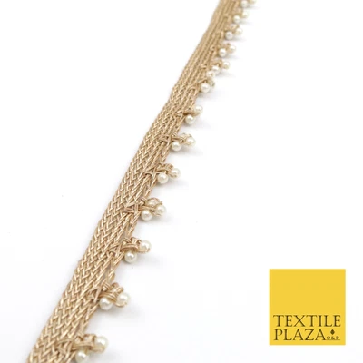 £3.50 • Buy Light Gold White Pearl Trio Knot Beaded Ribbon Trim Border Indian Ethnic X191