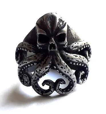 Men's Octopus Ring Silver Stainless Steel Kraken Sea Ocean Animal • £12.97