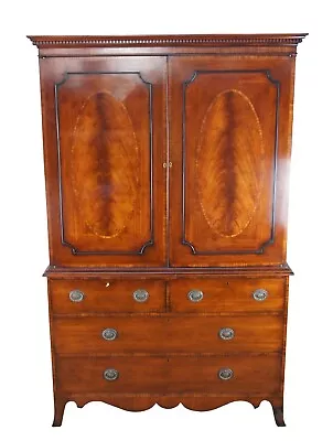 Arthur Brett George III English Crotch Mahogany Linen Press Wardrobe TV Cabinet • $2975