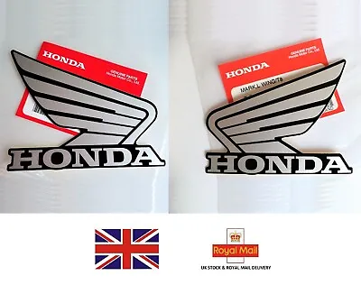 £9.95 • Buy BIKE 2 X 90mm Honda Wing Fuel Tank Decal Wings Sticker SILVER BLACK GENUINE 