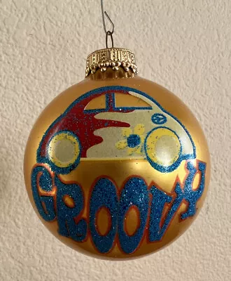 Hippy Groovy Christmas Ornament VW Bug Gold Krebs Glittered • $14.99