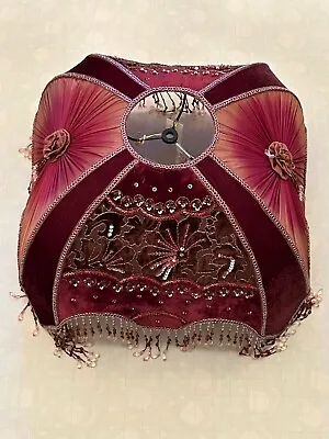Lamp Shades  Victorian Vintage Romantic  Velveteen Burgundy Beading Sequins • $130