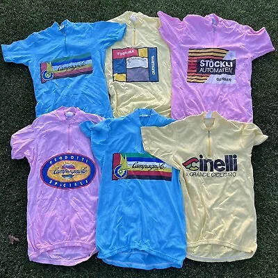 Vintage CYCLING Jersey Lot NEW 80s Cinelli Campagnolo Shimano 6 Pocket Size S/M • $25