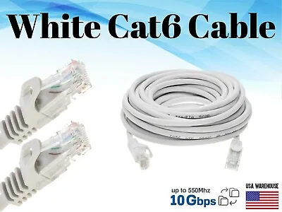 Cat6 Ethernet Patch White Cable 1.5 3 5 7 10 15 20 25 30 50 75 100 200 LAN Lot • $4