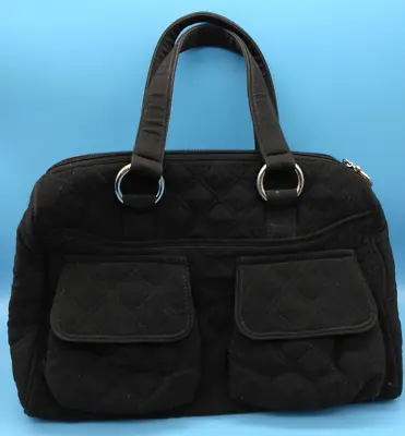 Vera Bradley Solid Black Cargo Satchel Bag Purse Quilted 2 Outer Pocket Retired • $21.06