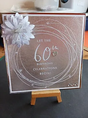 £2.20 • Buy Handmade 60th Birthday Card Topper. Sentiment, Flower, Bow, Sparkly Gems.