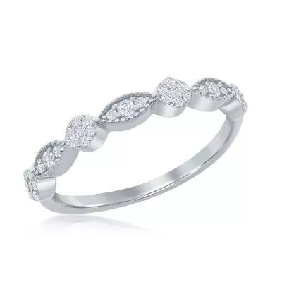 Sterling Silver Micro Pave CZ Round & Marquise Half Eternity Ring • $23