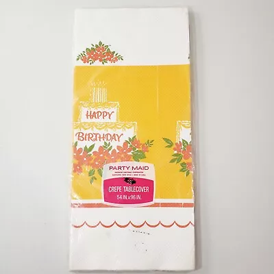 Party Maid Crepe Tablecloth 54 X96  Happy Birthday Cake Paper Vintage MCM • $10.80