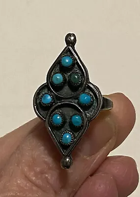 Vintage Sterling Silver With Eight Turquoise Cabochons Middle Eastern Ring Sz 6 • $49.99
