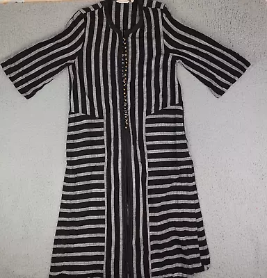 Soft Surroundings Dress Womens Medium Black Gray Striped Moroccan Topper Duster • $34.95