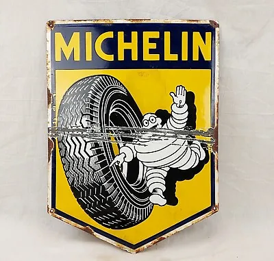 Michelin Tyres Enamel On Tin Advertising Sign • £350