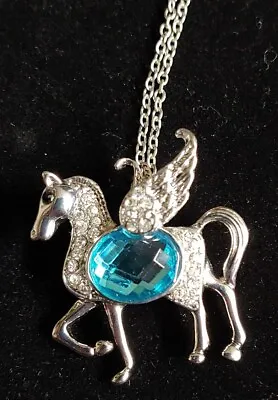 $11.98 • Buy Pegasus Horse Pendant Necklace With Blue Topaz Simulated Stone