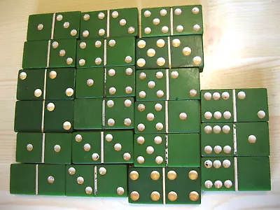 21 Vintage Green Dominoes Good Condition Part Set Marblelike? Fast Shipping • $12