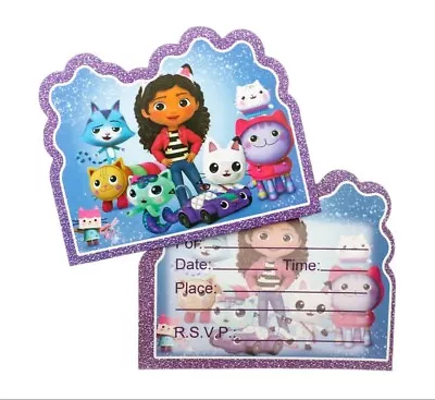 10x Birthday Party Invitation Cards Disney Princess Gabby's Dollhouse Cars Kitty • £5.20