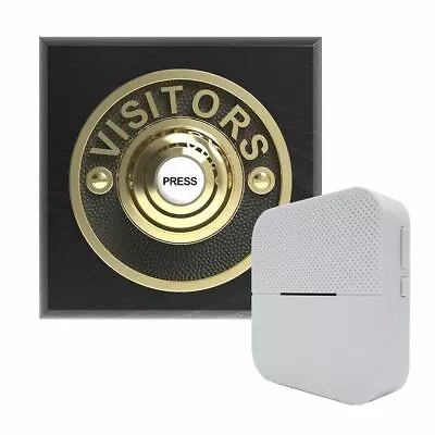 Traditional Square Wireless Doorbell VISITORS In Black Ash And Brass • $186.93