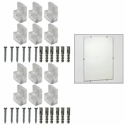 12 Mirror Clips Mounting Brackets Holders Metal Screws Hanging Wall Hooks Anchor • $10.47