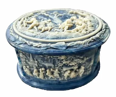 Vintage Blue Incolay Stone Collection Trinket Jewelry Box La Vie Village  • $60