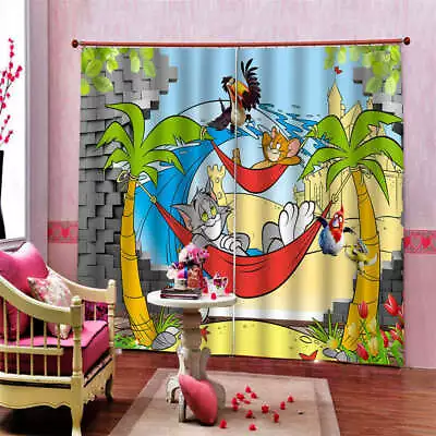 Red Couch Cat Mouse Coconut Tree Printing 3D Blockout Curtains Fabric Window • $131.22