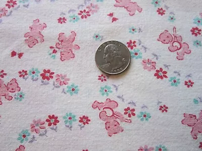 Vintage Cotton Feedsack Fabric Pink Teddy Bears Banjoes Tiny Flowers 40  X 37  • $26