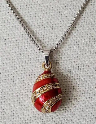 18ktwhite & Yellow Gold Open Filigree Diamond Egg Orangish/coral Pendant & Chain • $1550