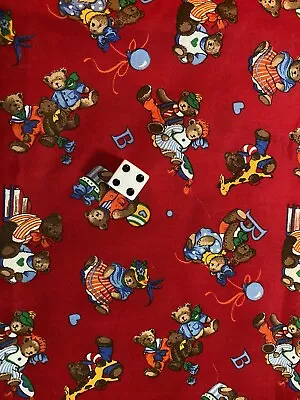 Vintage Cranston Cotton Fabric B  Is For Bears Red By The Yard • $7