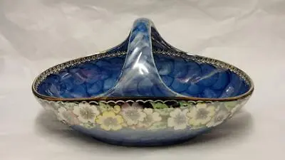 Vintage Maling Lustre  Blue  & Flowers  Basket / Bowl   25 Cm Long • £16.98