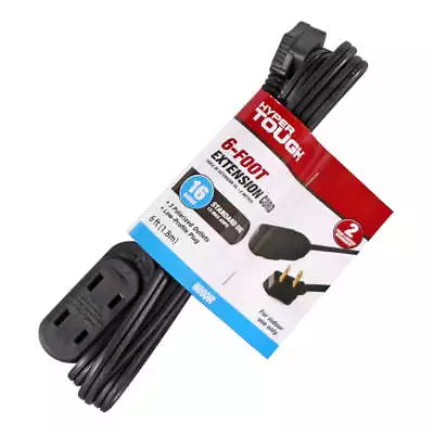 6 FT. 16AWG 2 Prong Black Indoor 3 Outlet Extension Cord Strong & Durable Casing • $9.99