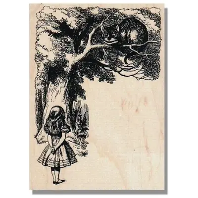 Rubber Stamp ALICE IN WONDERLAND Cheshire Cat Mad Hatter Tea Party Tree • $16.98