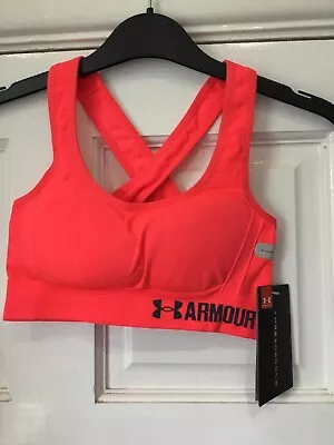 BNWT Under Armour Sports Bra Crossback Neon Orange Size S • £10