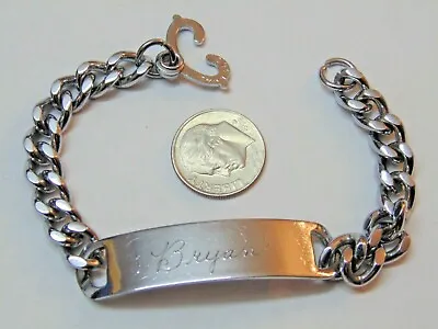 Vtg Men's ID Bracelet Stainless Steel Chain Engraved  Bryan  Girlfriend SZ 6 3/4 • $14.95