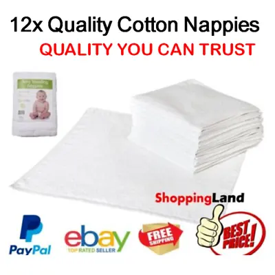 $26.50 • Buy 12 PACK Cotton Reusable Baby Cloth Diaper Terry Towelling Nappies Washable White