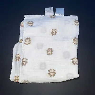 Aden + Anais Baby Blanket White Monkey Star Belly Button Swaddle Muslin Lovey • $13.99
