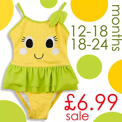 Baby Girls One Piece Swimsuit Beach Bathing Costume 18-24 12-18 Months Lemon UK • £6.99