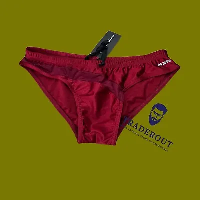 N2N Bodywear Men Burgundy Red  Slash X Mesh Swim Brief Swimwear Size M L • $67.50