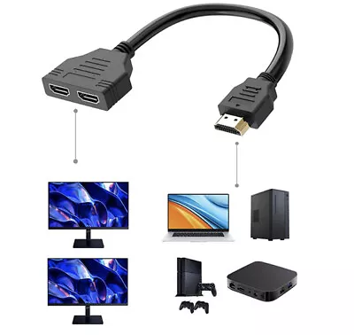 HDMI Splitter 1 In 2 Out HDMI Adapter HDMI Cable Male To Dual Female Duplicate • $7.95