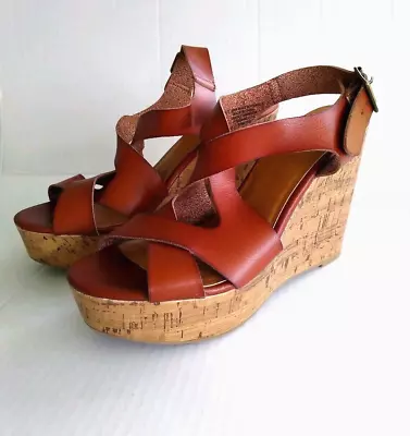 Mossimo Supply Co. Womens Brown Wedge Platform Sandals Size 8 Ankle Strap • $21.95
