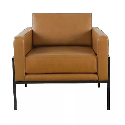 Modern Metal Frame Accent Chair Caramel Faux Leather - HomePop • $98.99