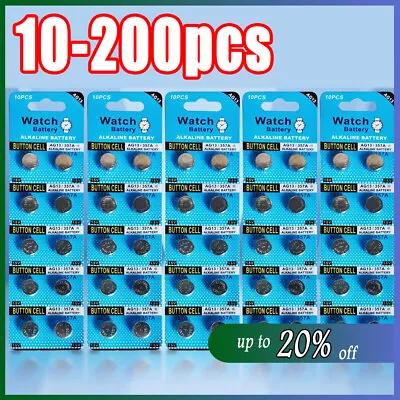 200pcs LR44 AG13 L1154 357 A76 Alkaline Button Coin Cells Batteries • £0.99