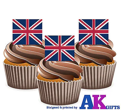 PRECUT Union Jack Flag 12 Cupcake Toppers Cake Decorations Great Britain Monarch • £3.99