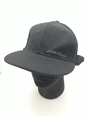 Eddie Bauer Wool Blend Ear Flap Cap Men's Sm/Med Flat Brim Black Hat NWT • $24