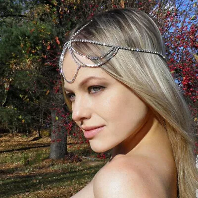 £11.59 • Buy Luxurious Jewelry Rhinestone Crystal Chain Wedding Headdress Elven Bride Hair