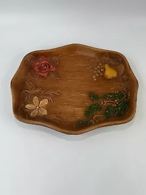 Faux Wood Serving Tray By Multi Floral  Fruit  Made In USA Vintage ￼ • $9.99