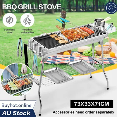 $69.95 • Buy Outdoor Folding Stainless Steel Bbq Barbecue Grill Stove Charcoal Picnic Camping