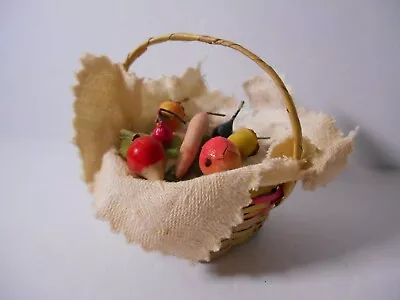 Vintage Miniature Dollhouse Doll Ornament Spun Cotton Fruit & Vegetable Basket • $7.99