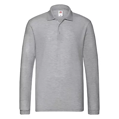 Fruit Of The Loom Premium Long Sleeve Polo Shirt - 100% Cotton S-3XL - 8 Colours • £11.99